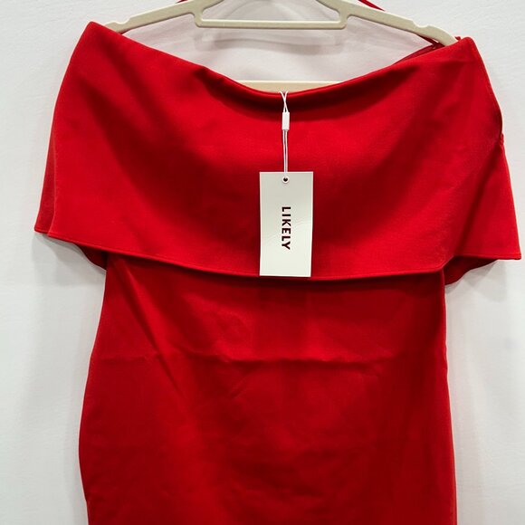 NWT Likely Red Driggs Dress Off-Shoulder Draped Bodycon Dress Size 8 - Picture 4 of 13
